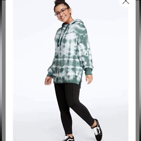 VS Pink leggjngs tunic pullover fleece sweatshirt/hoodie hoody green tie dye y2k - Picture 1 of 4
